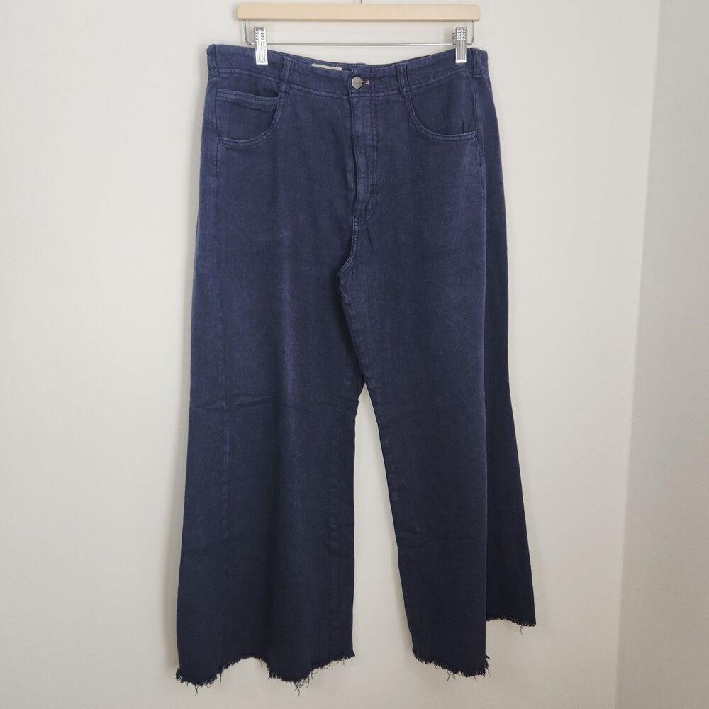 Pilcro Anthropologie Wide Leg Raw Hem Cropped Mid Rise Linen Blend Pants Size 32 - Picture 1 of 11